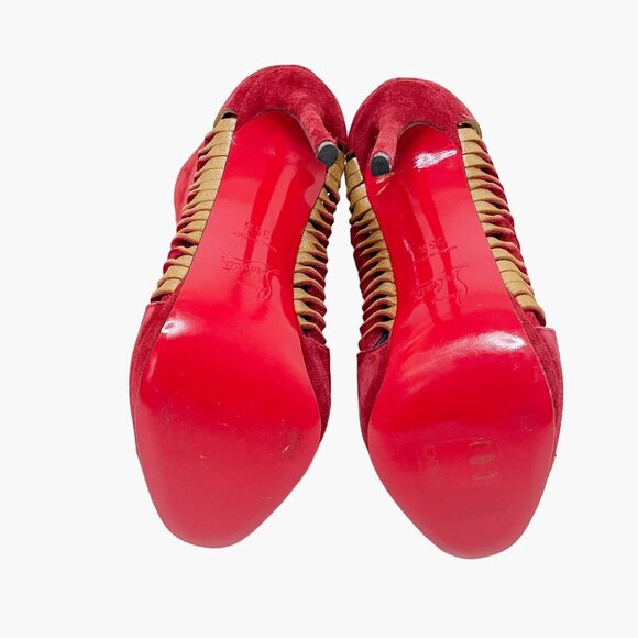 Christian Louboutin Miss Circus 120 Boot EU 35.5 US 5.5 Red High Heel Cutout - Picture 3 of 13